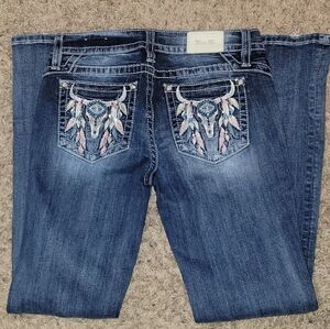 Miss Me Women's Dark Blue Boot Cut Jeans with Embroidery